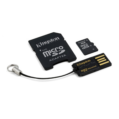 MICRO SD KINGSTON 4GB MULTIKIT WITH ADAPTADOR SD + USB CLASS 4 MB