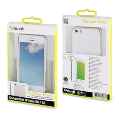 Bumper Silver Aluminium + Nanofilm rear iPhone SE / 5S / 5 muvit case