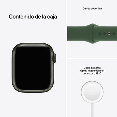 Apple Watch Series 7 GPS 41 mm Box Aluminum in Green/Green Sports Correa Trebol