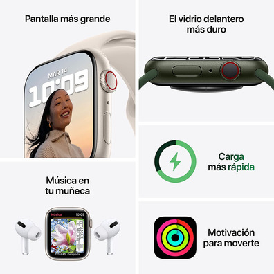 Apple Watch Series 7 GPS/Cellular 41 mm Aluminium Box in Green/Green Sports Correa Trebol