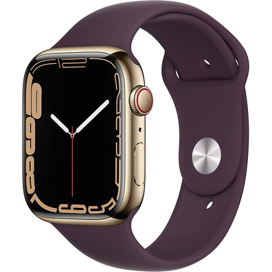 Apple Watch Series 7 GPS/Cellular 45 mm Box Steel Gold/Sports Correa Dark Cherry