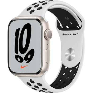 Apple Watch Series 7 Nike/GPS 45 mm Aluminium Box in Silver/Sports Correa Nike Black Platinum