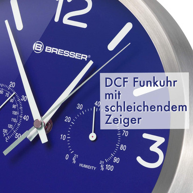 Bresser DCF 25 cm Thermohygrometer Clock Blue Mytime