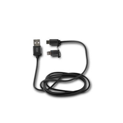 CABLE DATA AND CARGE 2 IN 1 USB MICRO WITH NEGRO LIGHTNING ADAPTADOR