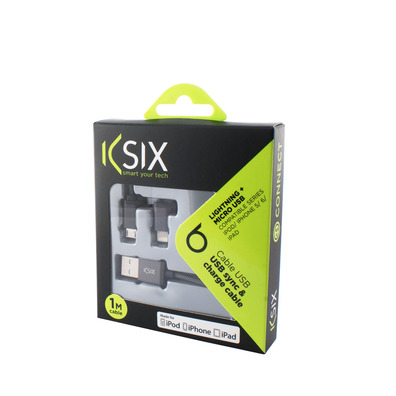 CABLE DATA AND CARGE 2 IN 1 USB MICRO WITH NEGRO LIGHTNING ADAPTADOR