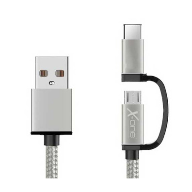 Micro USB Cable + USB C Adapter X-One - Silver