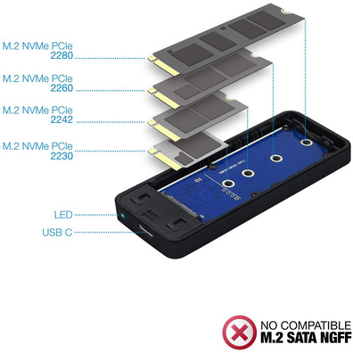 SSD M. 2 NVMe PCIe TooQ USB-C LED