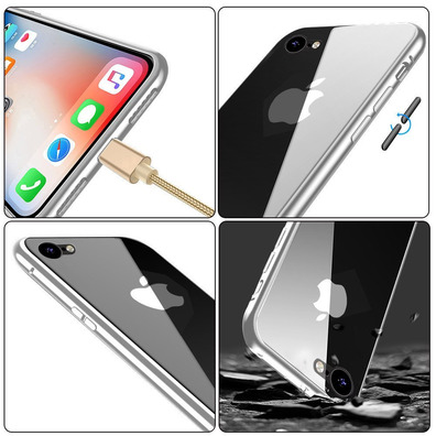 Magnetic Case with Tempered Glass iPhone 7/8 Silver