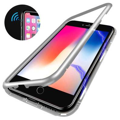 Magnetic Case with Tempered Glass iPhone 7/8 Plus Silver