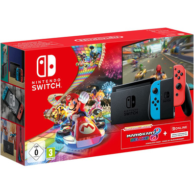 Nintendo Switch Blue Neon/Red + Mario Kart 8 + 3 Months Nintendo Online Console