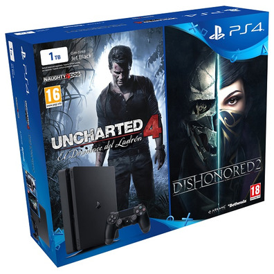 Playstation 4 Slim (1TB) + Uncharted 4 + Dishonored 2 console