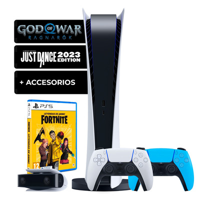 Console Playstation 5 Digital + Just Dance 2023 + Fortnite + God of War + Mando + Accessories