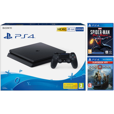 PS4 Console (500GB) + Spiderman Miles Morales + God of War (PSHits)