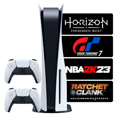 PS5 + 2 Mandos + GT7 + NBA 2K23 + Ratchet + Horizon