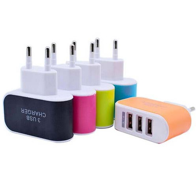 Colorful Charger with 3 USB Ports LED Light - Black