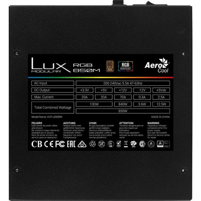 Power Supply Gaming Aerocool LUX RGB 850M 850W