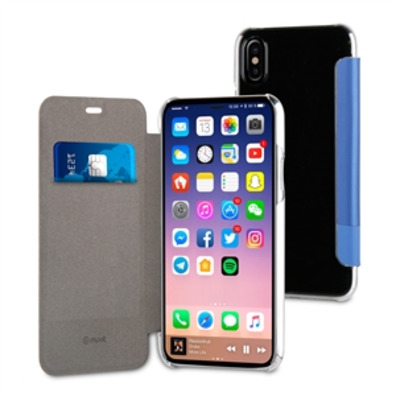 Case Double Blue Folio PU Transparent Rear iPhone X Muvit