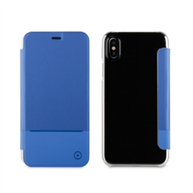 Case Double Blue Folio PU Transparent Rear iPhone X Muvit