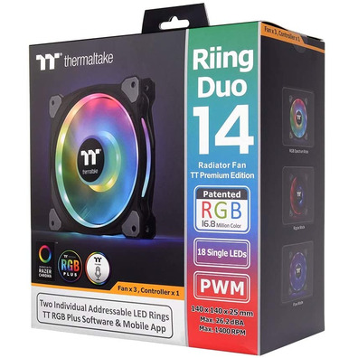 Kit 3 Fans Thermal Riing Duo 14cm RGB