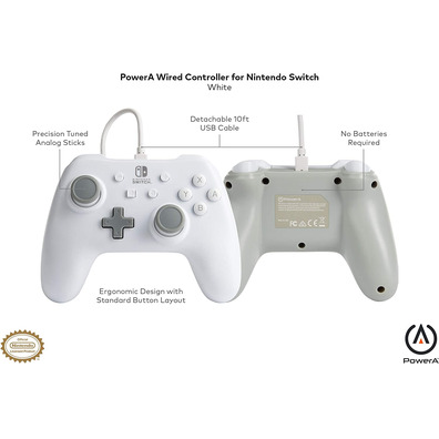 Command Power A Wired Controller White Nintendo Switch