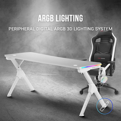 Table Gaming Mars Gaming MGD RGB XL White 160x60cm