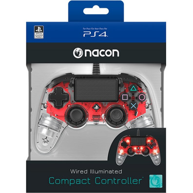 Nacon Compact Red Illuminated Controller Official PS4