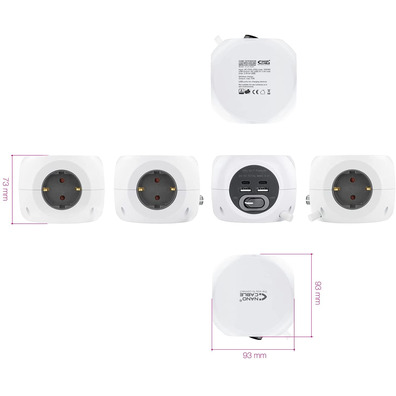 NanoCable Reglete 3 Enchufes and 4 White USB sockets