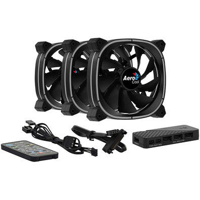 Pack 3 Fans Aerocool Astro Pro 12 cm + H66F HUB + Remote Command