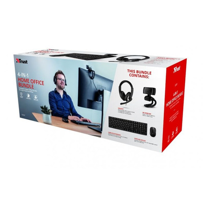 Pack 4 in 1 Trust QOBY Home Office Set (Webcam + Keyboard + Mouse + Headphones)