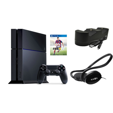 Console Playstation 4 (500 GB) + FIFA 15 + charger + headphones