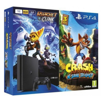 SONY PS4 1TB SLIM Crash bandicoot n.sane trilogy + ratchet & clandestine