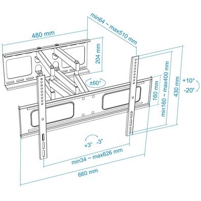 Pared TV/Monitor TooQ 37-70 Support '' Black