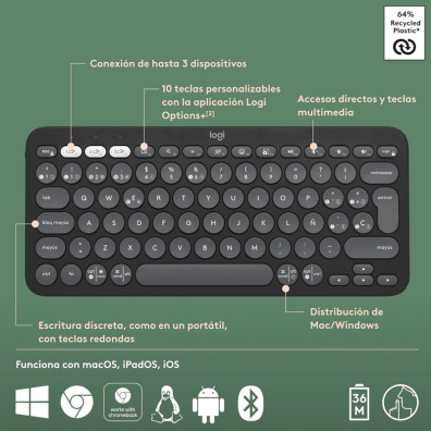 Bluetooh Logitech Pebble Keys 2 K380S Graphite keyboard