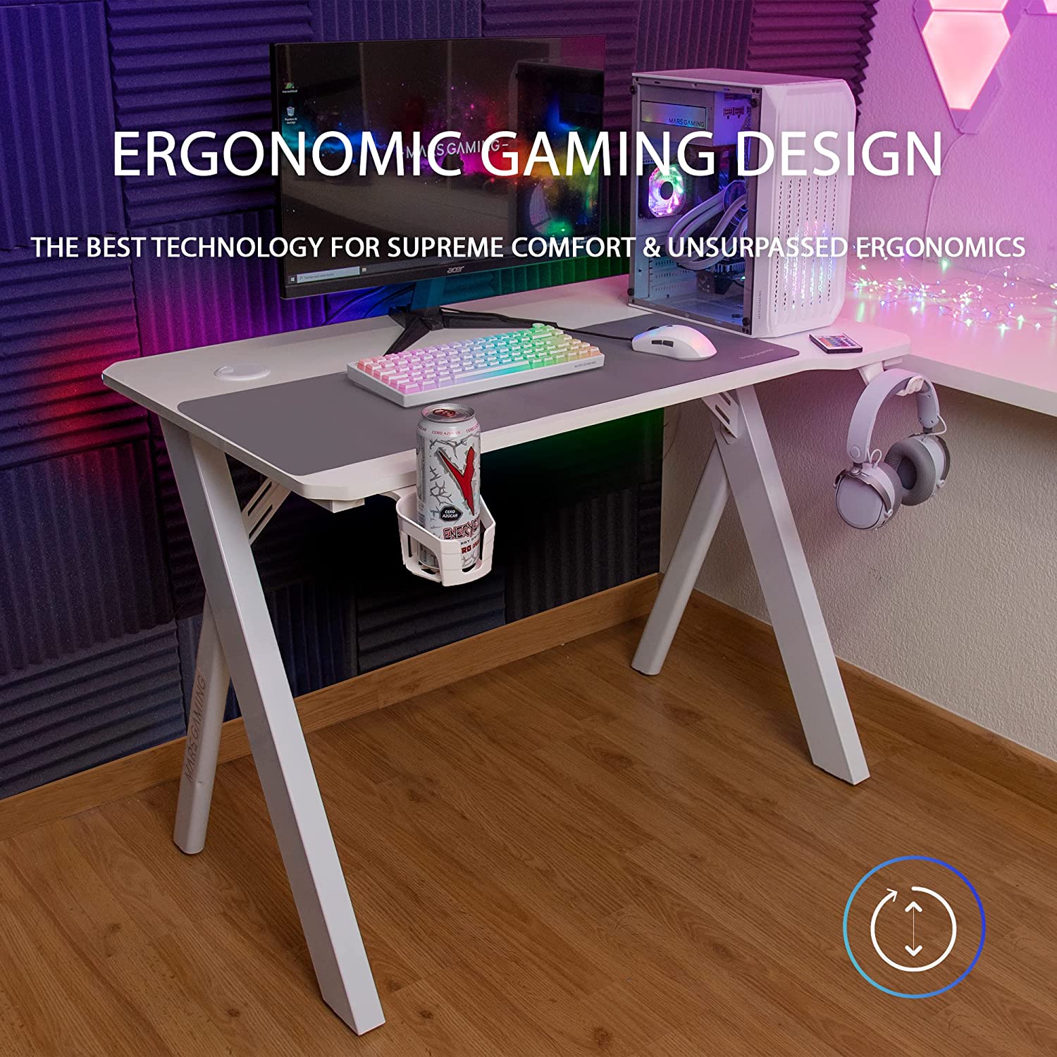 Mesa Gaming Mars Gaming MGD100RGB/ 100 x 60 x 74cm/ Blanco